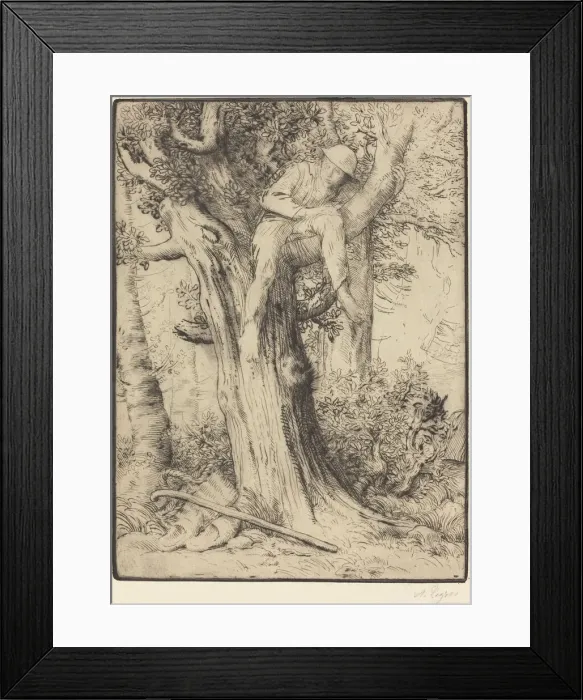 Framed Print : Landscape with a Boy in a Tree (Paysage avec un garcon grimpe sur un arbre Framed Print : Landscape with a Boy in a Tree (Paysage avec un garcon grimpe sur un arbre