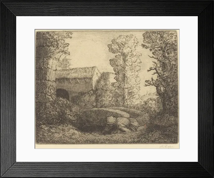 Framed Print : Bridge at the Mill (Le pont du moulin). Creator: Alphonse Legros Framed Print : Bridge at the Mill (Le pont du moulin). Creator: Alphonse Legros