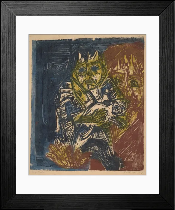 Framed Print : Woman with a Child and a Cat, 1919. Creator: Ernst Kirchner Framed Print : Woman with a Child and a Cat, 1919. Creator: Ernst Kirchner