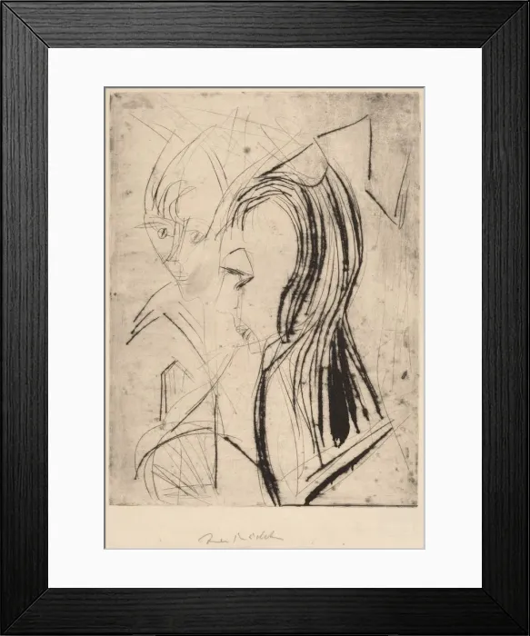 Framed Print : Heads of Two Girls, 1919. Creator: Ernst Kirchner Framed Print : Heads of Two Girls, 1919. Creator: Ernst Kirchner