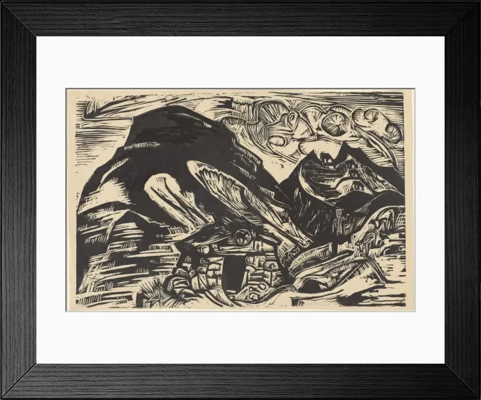 Framed Print : Mountains with a Mountain Hut, 1921. Creator: Ernst Kirchner Framed Print : Mountains with a Mountain Hut, 1921. Creator: Ernst Kirchner