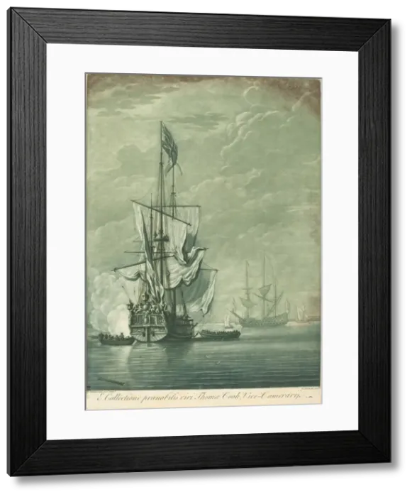 Framed Print : Shipping Scene from the Collection of Thomas Cook, 1720s. Creator: Elisha Kirkall Framed Print : Shipping Scene from the Collection of Thomas Cook, 1720s. Creator: Elisha Kirkall