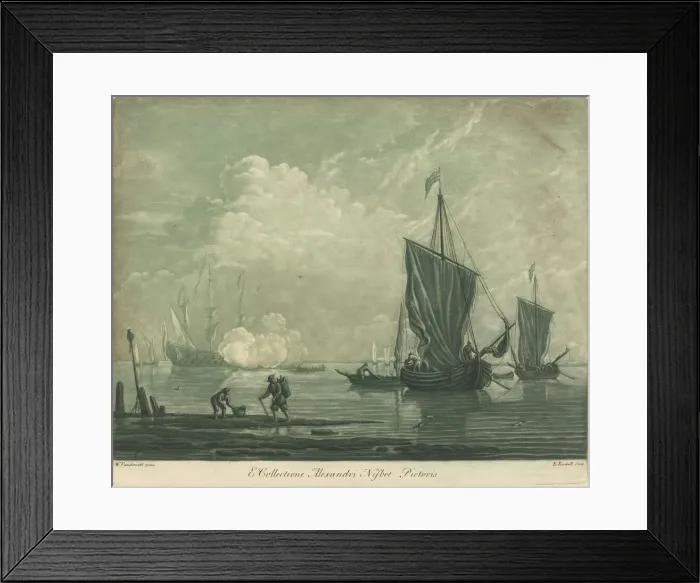 Framed Print : Shipping Scene from the Collection of Alexander Nisbit, 1720s. Creator: Elisha Kirkall Framed Print : Shipping Scene from the Collection of Alexander Nisbit, 1720s. Creator: Elisha Kirkall