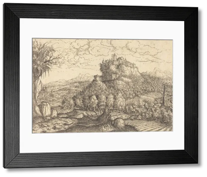 Framed Print : Landscape with a Castle in the Center, 1553. Creator: Hans Sebald Lautensack Framed Print : Landscape with a Castle in the Center, 1553. Creator: Hans Sebald Lautensack