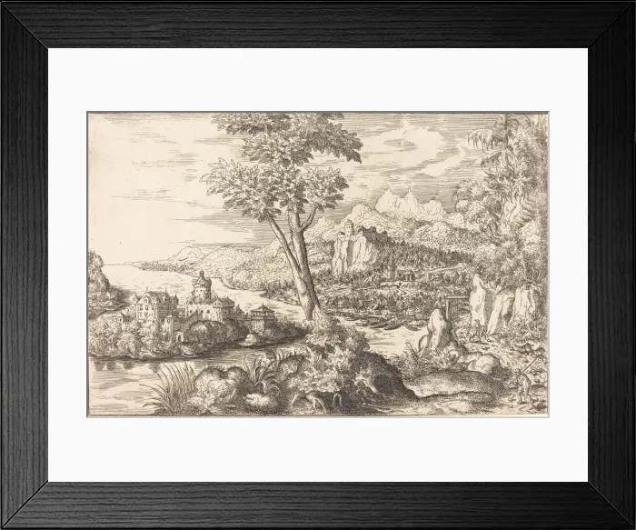 Framed Print : Landscape with Three Men, c. 1558 / 1559. Creator: Hans Sebald Lautensack Framed Print : Landscape with Three Men, c. 1558 / 1559. Creator: Hans Sebald Lautensack