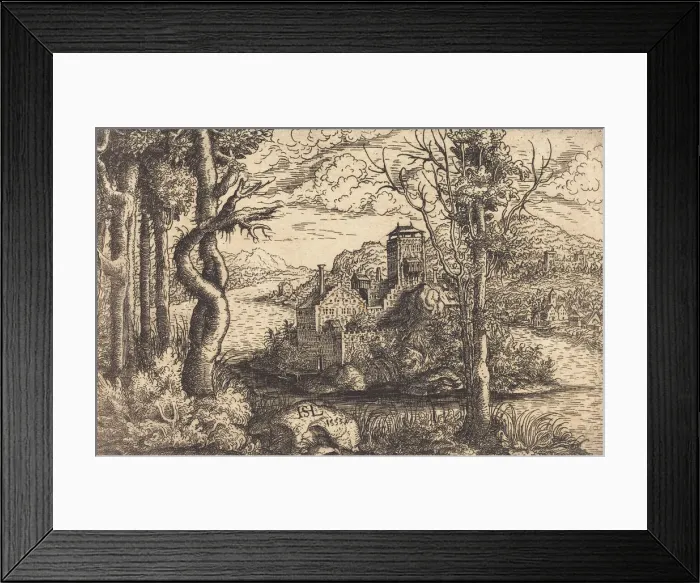 Framed Print : View on a River with a Castle on an Island, 1553. Creator: Hans Sebald Lautensack Framed Print : View on a River with a Castle on an Island, 1553. Creator: Hans Sebald Lautensack