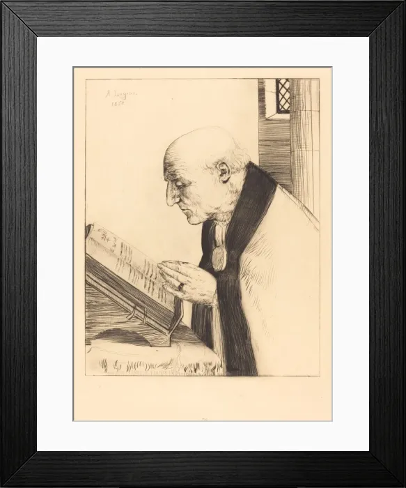 Framed Print : Reading of the Office of the Day (La lecture de l office), 1868. Creator: Alphonse Legros Framed Print : Reading of the Office of the Day (La lecture de l office), 1868. Creator: Alphonse Legros