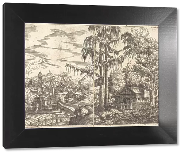 Landscape with View of a Farmers Cottage and a Town near a River, 1551