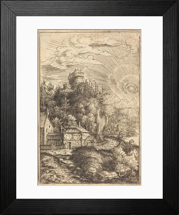 Framed Print : Landscape with a Castle and Radiating Sun, 1553. Creator: Hans Sebald Lautensack Framed Print : Landscape with a Castle and Radiating Sun, 1553. Creator: Hans Sebald Lautensack
