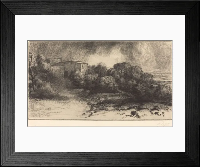 Framed Print : La Ferme de Brieux (Effect d orage) (Farm at Brieux in a Storm). Creator: Alphonse Legros Framed Print : La Ferme de Brieux (Effect d orage) (Farm at Brieux in a Storm). Creator: Alphonse Legros