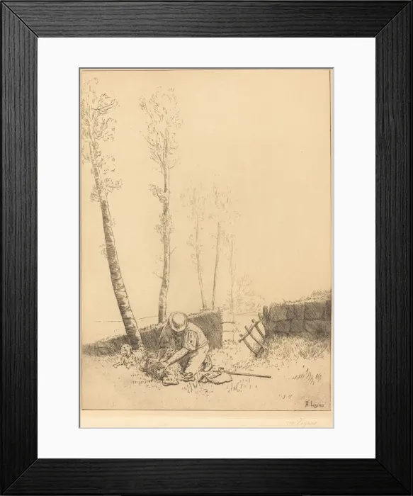 Framed Print : Finding the Sheep (Le mouton retrouve). Creator: Alphonse Legros Framed Print : Finding the Sheep (Le mouton retrouve). Creator: Alphonse Legros