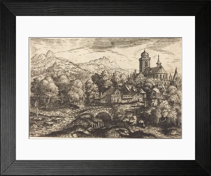 Framed Print : Mountainous Landscape with a Village, 1553. Creator: Hans Sebald Lautensack Framed Print : Mountainous Landscape with a Village, 1553. Creator: Hans Sebald Lautensack