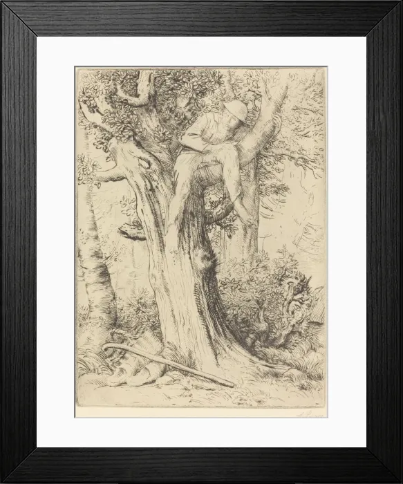 Framed Print : Landscape with a Boy in a Tree (Paysage avec un garcon gimpe sur un arbre dite Framed Print : Landscape with a Boy in a Tree (Paysage avec un garcon gimpe sur un arbre dite