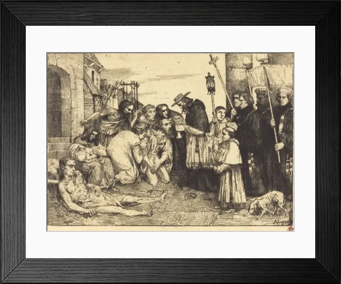 Framed Print : Plague Victims of Rome (Les pestiferes de Rome). Creator: Alphonse Legros Framed Print : Plague Victims of Rome (Les pestiferes de Rome). Creator: Alphonse Legros