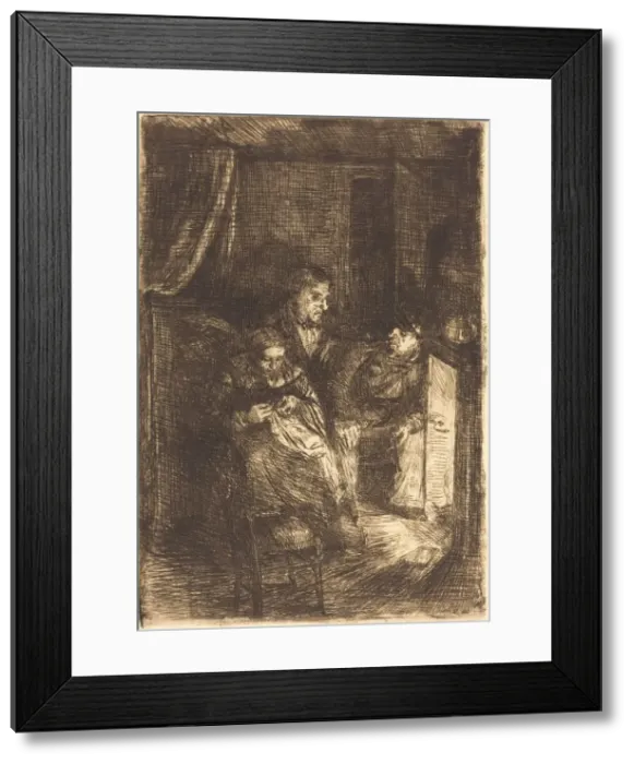 Framed Print : The Hearth (Le foyer). Creator: Alphonse Legros Framed Print : The Hearth (Le foyer). Creator: Alphonse Legros