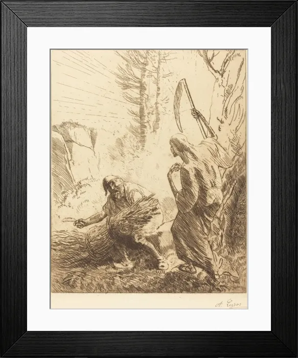 Framed Print : Death and the Woodcutter, 3rd plate (La mort et le bucheron). Creator: Alphonse Legros Framed Print : Death and the Woodcutter, 3rd plate (La mort et le bucheron). Creator: Alphonse Legros