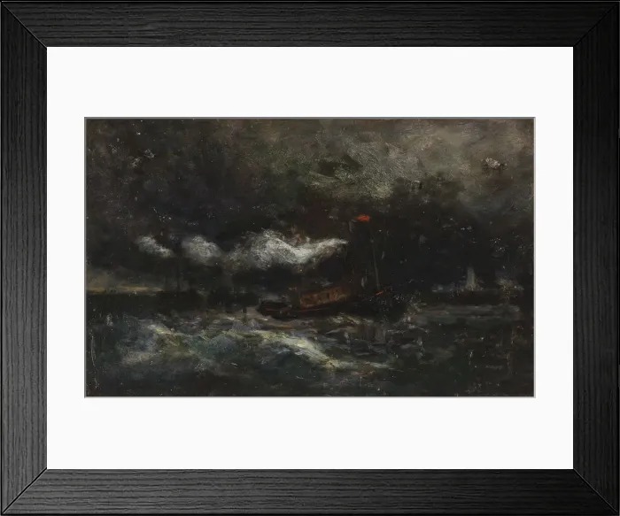 Framed Print : Squall, Brenton Light (boat in storm, lighthouse in background), n. d Framed Print : Squall, Brenton Light (boat in storm, lighthouse in background), n. d
