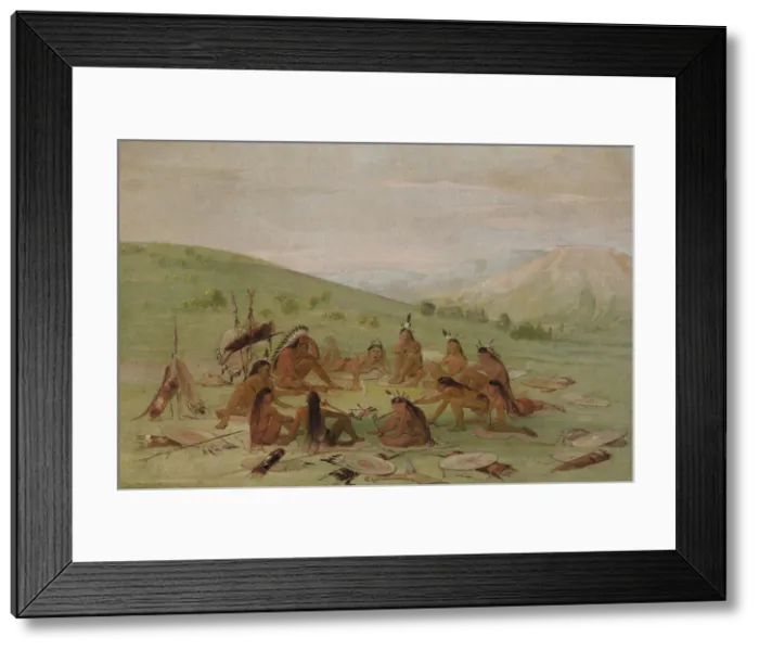Framed Print : Foot War Party in Council, Mandan, 1835-1837. Creator: George Catlin Framed Print : Foot War Party in Council, Mandan, 1835-1837. Creator: George Catlin