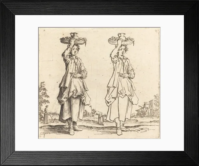 Framed Print : Peasant Woman with Basket on Head, Front View, 1617 and 1621. Creator: Jacques Callot Framed Print : Peasant Woman with Basket on Head, Front View, 1617 and 1621. Creator: Jacques Callot