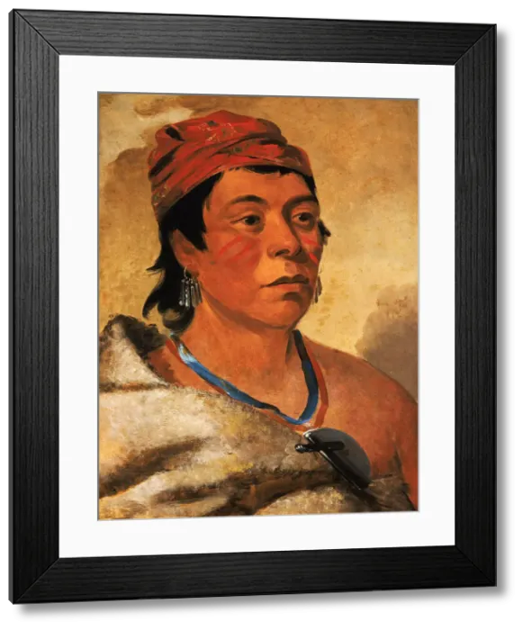 Framed Print : Round Island, a Warrior, 1831. Creator: George Catlin Framed Print : Round Island, a Warrior, 1831. Creator: George Catlin