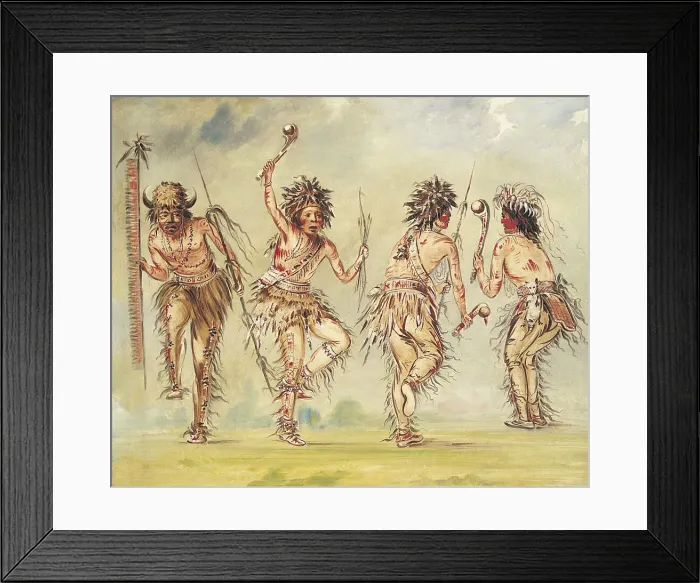 Framed Print : Four Dancers, 1843-1844. Creator: George Catlin Framed Print : Four Dancers, 1843-1844. Creator: George Catlin