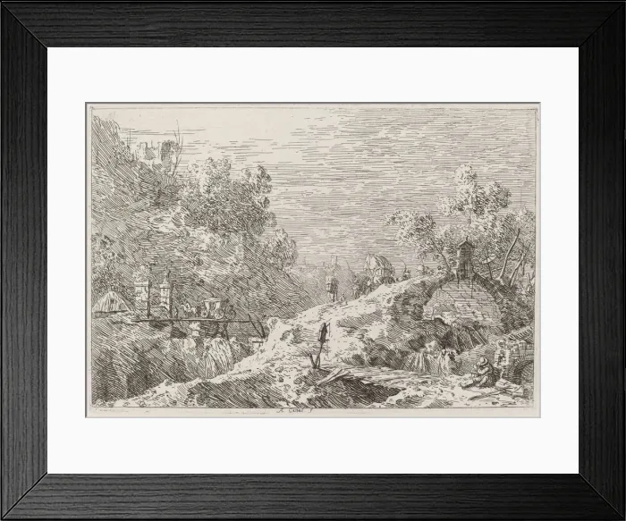 Framed Print : Mountain Landscape with Five Bridges [lower right], c. 1735  /  1746. Creator: Canaletto