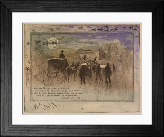 Framed Print : Funeral Procession on the Boulevard de Clichy, 1887. Creator: Felix Hilaire Buhot Framed Print : Funeral Procession on the Boulevard de Clichy, 1887. Creator: Felix Hilaire Buhot