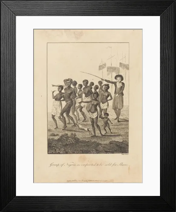 Framed Print : Group of Negros, as imported to be sold for Slaves, 1793. Creator: William Blake Framed Print : Group of Negros, as imported to be sold for Slaves, 1793. Creator: William Blake