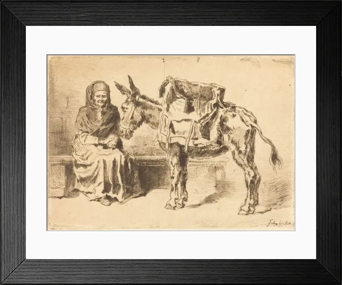 Framed Print : Cacoletiere Assise (Seated Woman and Ass), 1875. Creator: Felix Hilaire Buhot Framed Print : Cacoletiere Assise (Seated Woman and Ass), 1875. Creator: Felix Hilaire Buhot