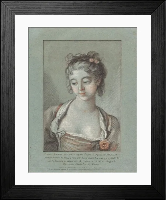Framed Print : Bust of a Young Woman Looking Down, 1765  /  1767. Creator: Louis Marin Bonnet