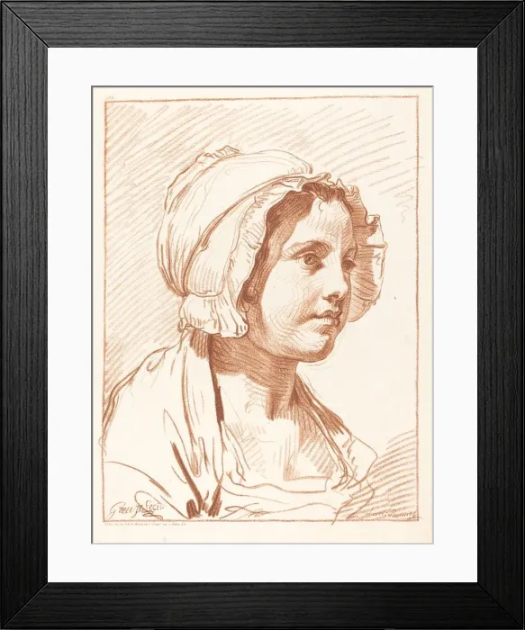 Framed Print : Head of a Young Woman Wearing a Cap, before 1764. Creator: Louis Marin Bonnet Framed Print : Head of a Young Woman Wearing a Cap, before 1764. Creator: Louis Marin Bonnet