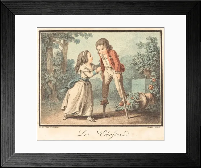 Framed Print : Les Echasses, c. 1790. Creator: Louis Marin Bonnet Framed Print : Les Echasses, c. 1790. Creator: Louis Marin Bonnet