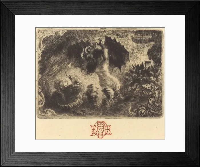 Framed Print : Jacques Cazottes Le Diable amoureux'(1st vignette), 1878 Framed Print : Jacques Cazottes Le Diable amoureux'(1st vignette), 1878