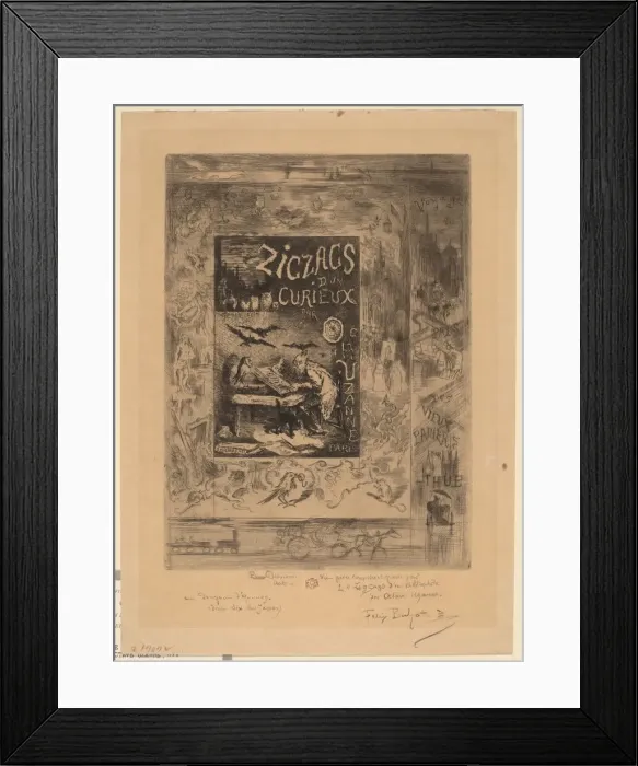 Framed Print : Frontispiece for Zigzags d un Curieux, d Octave Uzanne, 1888 Framed Print : Frontispiece for Zigzags d un Curieux, d Octave Uzanne, 1888