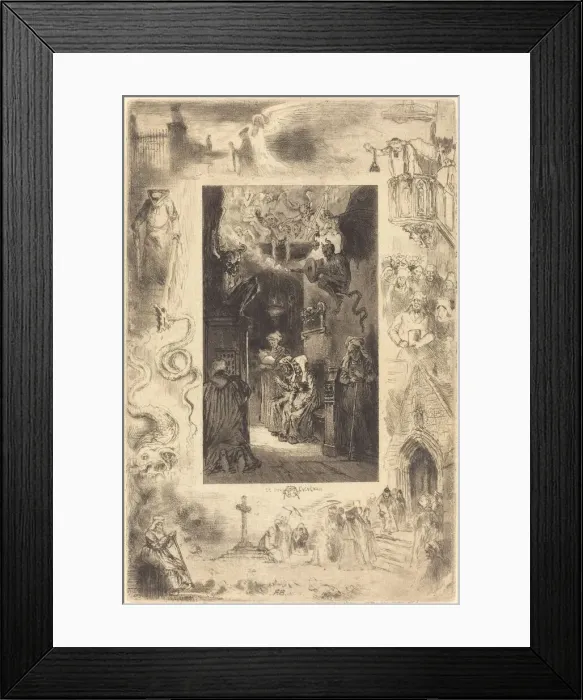 Framed Print : Le Curede Cucugnan (The Vicar of Cucugnan), c. 1885. Creator: Felix Hilaire Buhot Framed Print : Le Curede Cucugnan (The Vicar of Cucugnan), c. 1885. Creator: Felix Hilaire Buhot