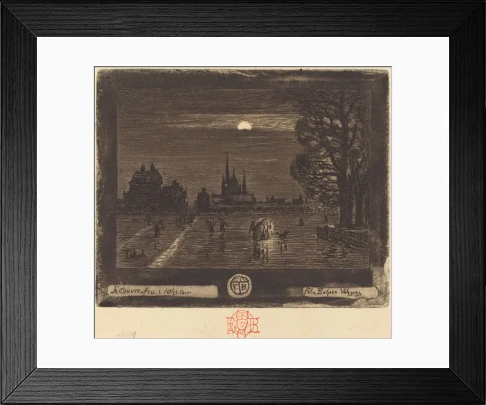 Framed Print : Le Couvre-Feu (The Curfew) [recto], 1874  /  1875. Creator: Felix Hilaire Buhot