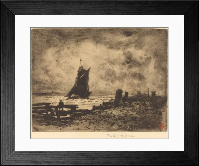 Framed Print : La Petite Marine - Souvenir de Medway, 1879. Creator: Felix Hilaire Buhot Framed Print : La Petite Marine - Souvenir de Medway, 1879. Creator: Felix Hilaire Buhot