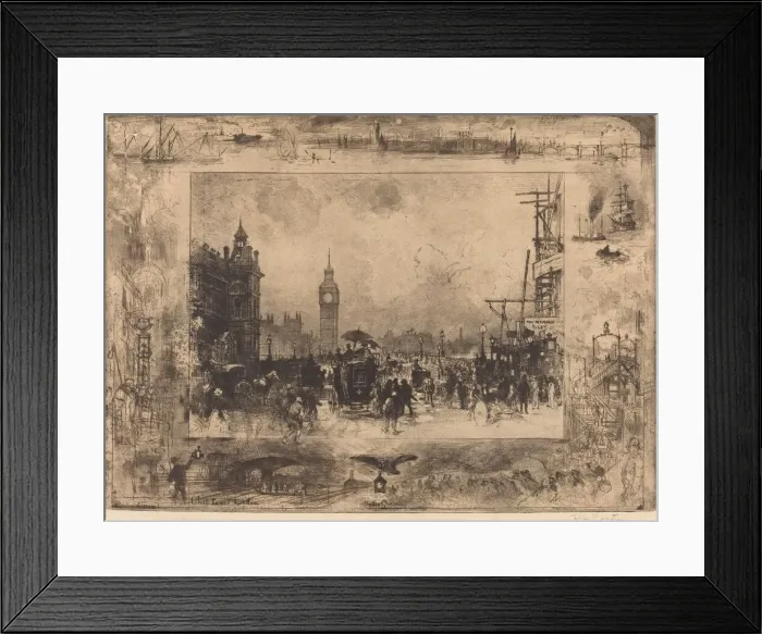 Framed Print : Westminster Bridge, 1884. Creator: Felix Hilaire Buhot Framed Print : Westminster Bridge, 1884. Creator: Felix Hilaire Buhot
