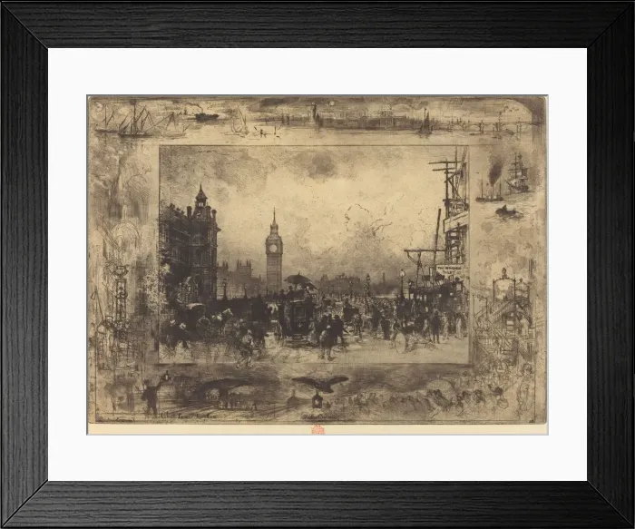 Framed Print : Westminster Bridge, 1884. Creator: Felix Hilaire Buhot Framed Print : Westminster Bridge, 1884. Creator: Felix Hilaire Buhot