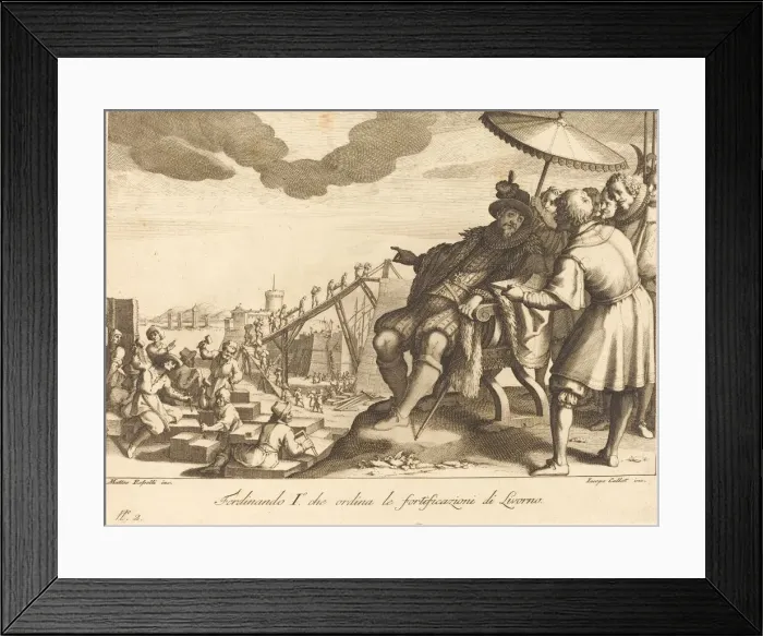 Framed Print : Construction and Fortification of the Port of Livorno, c. 1614. Creator: Jacques Callot Framed Print : Construction and Fortification of the Port of Livorno, c. 1614. Creator: Jacques Callot