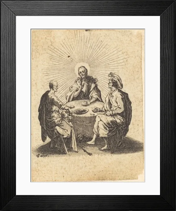 Framed Print : The Supper at Emmaus, 1618. Creator: Jacques Callot Framed Print : The Supper at Emmaus, 1618. Creator: Jacques Callot