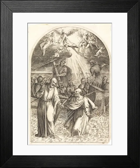Framed Print : Christ Walking on the Water [second plate], 1608  /  1611. Creator: Jacques Callot