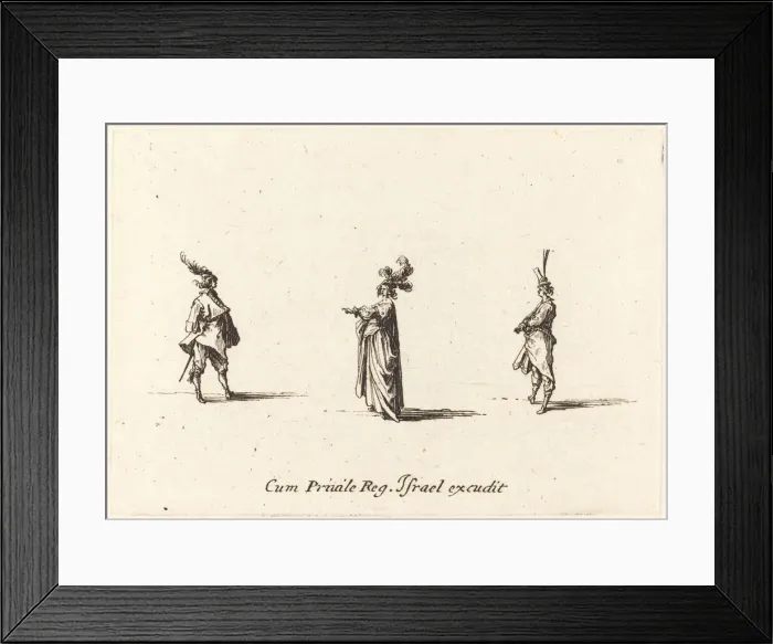 Framed Print : Lady with Plumed Hat, and Two Gentlemen, probably 1634. Creator: Jacques Callot Framed Print : Lady with Plumed Hat, and Two Gentlemen, probably 1634. Creator: Jacques Callot