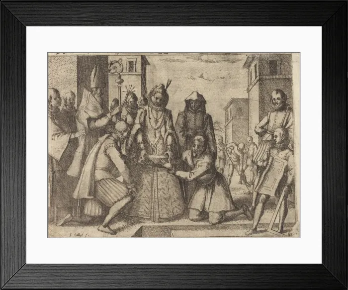 Framed Print : The Queen Laying the First Stone for the Church of the Poor Clares in Spain [verso], 1612