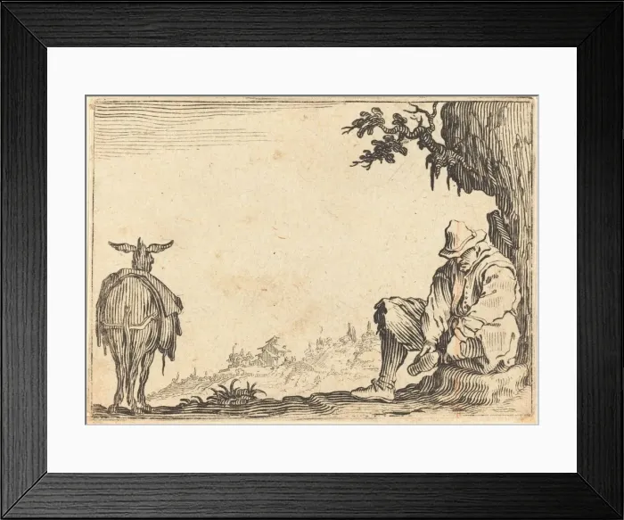 Framed Print : Peasant Removing His Shoe, c. 1622. Creator: Jacques Callot Framed Print : Peasant Removing His Shoe, c. 1622. Creator: Jacques Callot