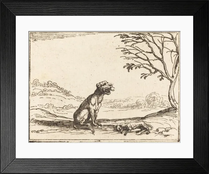 Framed Print : Lioness Mourning her Cub. Creator: Jacques Callot Framed Print : Lioness Mourning her Cub. Creator: Jacques Callot