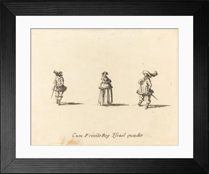 Framed Print : Lady with Arms Folded, and Two Gentlemen, probably 1634. Creator: Jacques Callot Framed Print : Lady with Arms Folded, and Two Gentlemen, probably 1634. Creator: Jacques Callot