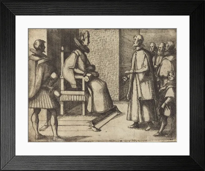 Framed Print : The Envoy of Tuscany thanking the Queen [verso], 1612. Creator: Jacques Callot