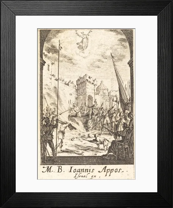 Framed Print : The Martyrdom of Saint John the Evangelist, c. 1634 / 1635. Creator: Jacques Callot Framed Print : The Martyrdom of Saint John the Evangelist, c. 1634 / 1635. Creator: Jacques Callot