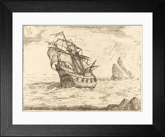 Framed Print : Ship Navigating Near Rocks. Creator: Jacques Callot Framed Print : Ship Navigating Near Rocks. Creator: Jacques Callot